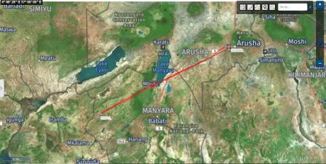Map showing location and distance of the medevac