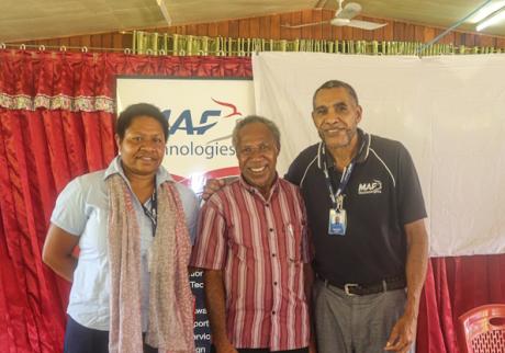 From left: Betty Francis, Ps. Zedidiah Kamblijambli and Caine Ruruk posing for a picture